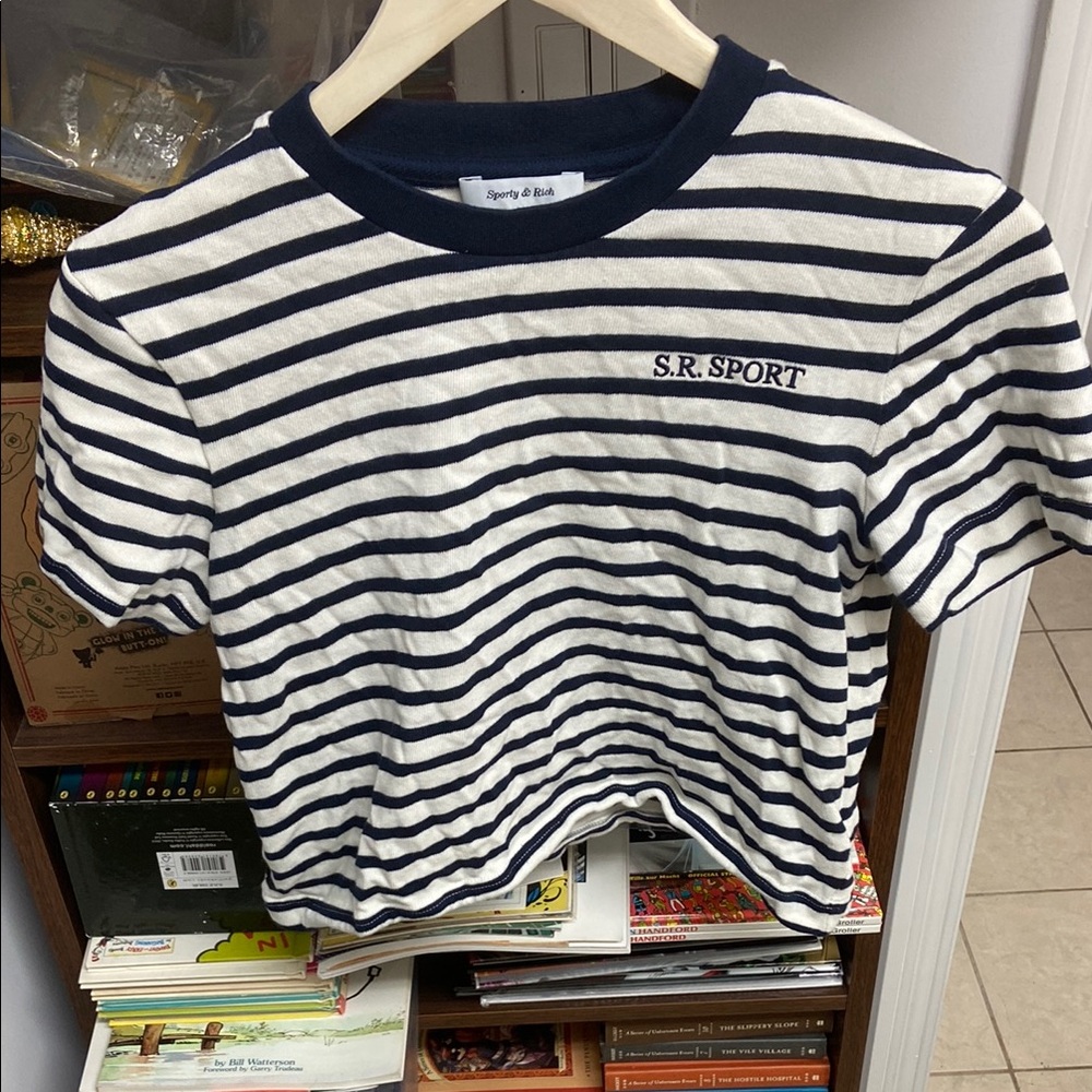 Sporty & Rich Blue and White Striped Short Sleeve Tee